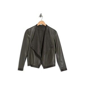 BB Dakota Teagan Reversible Faux Leather & Suede Drape Front Jacket Green Size S